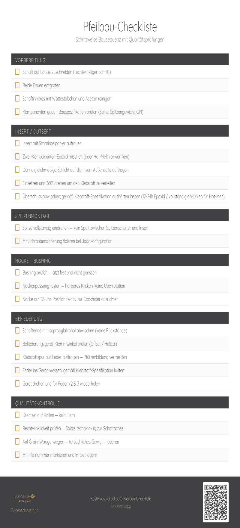 Pfeilbau-Checkliste