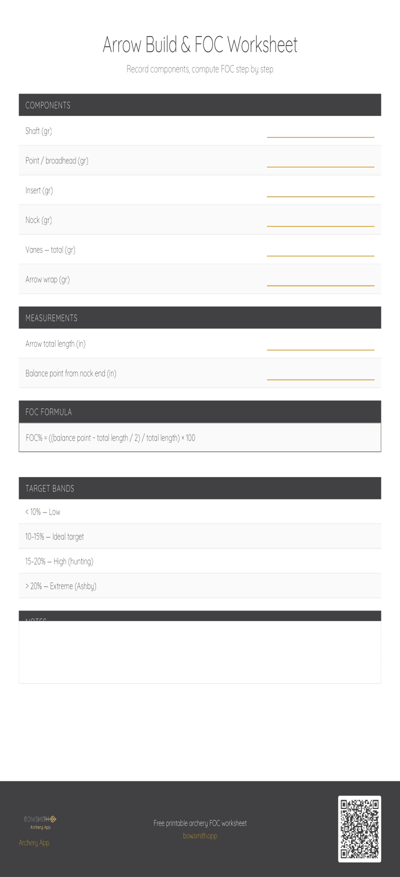 Arrow Build & FOC Worksheet