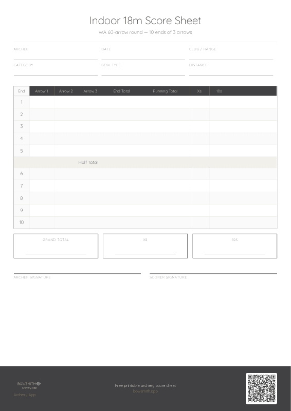 Indoor 18m Score Sheet