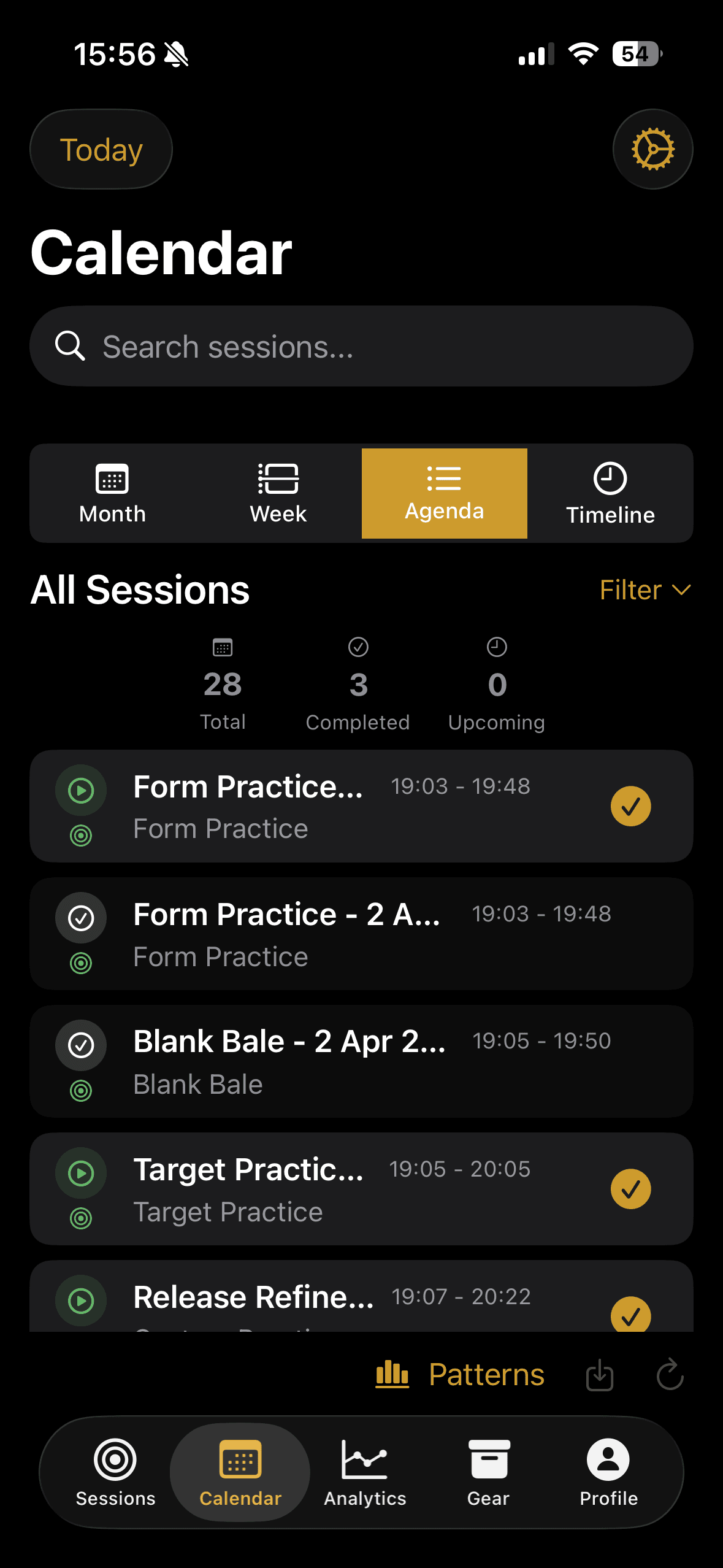 BowSmith Kalender — Agenda abgeschlossener und geplanter Sessions