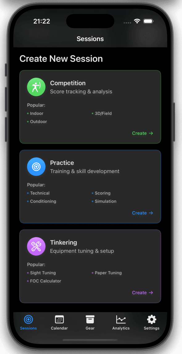 Vytvoření relace - Zahajte soutěže, trénink nebo ladění